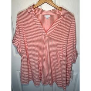 Liz Claiborne Coral and White Striped V-Neck Tunic